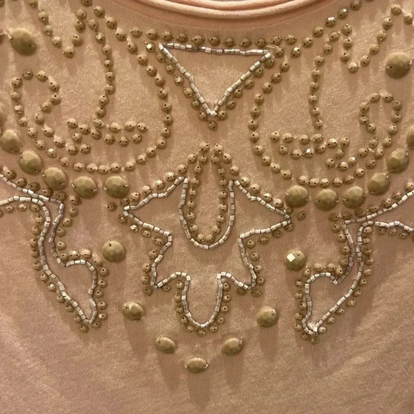 J. Crew medium peach pink beaded embellished tee shirt top - Picture 2 of 6
